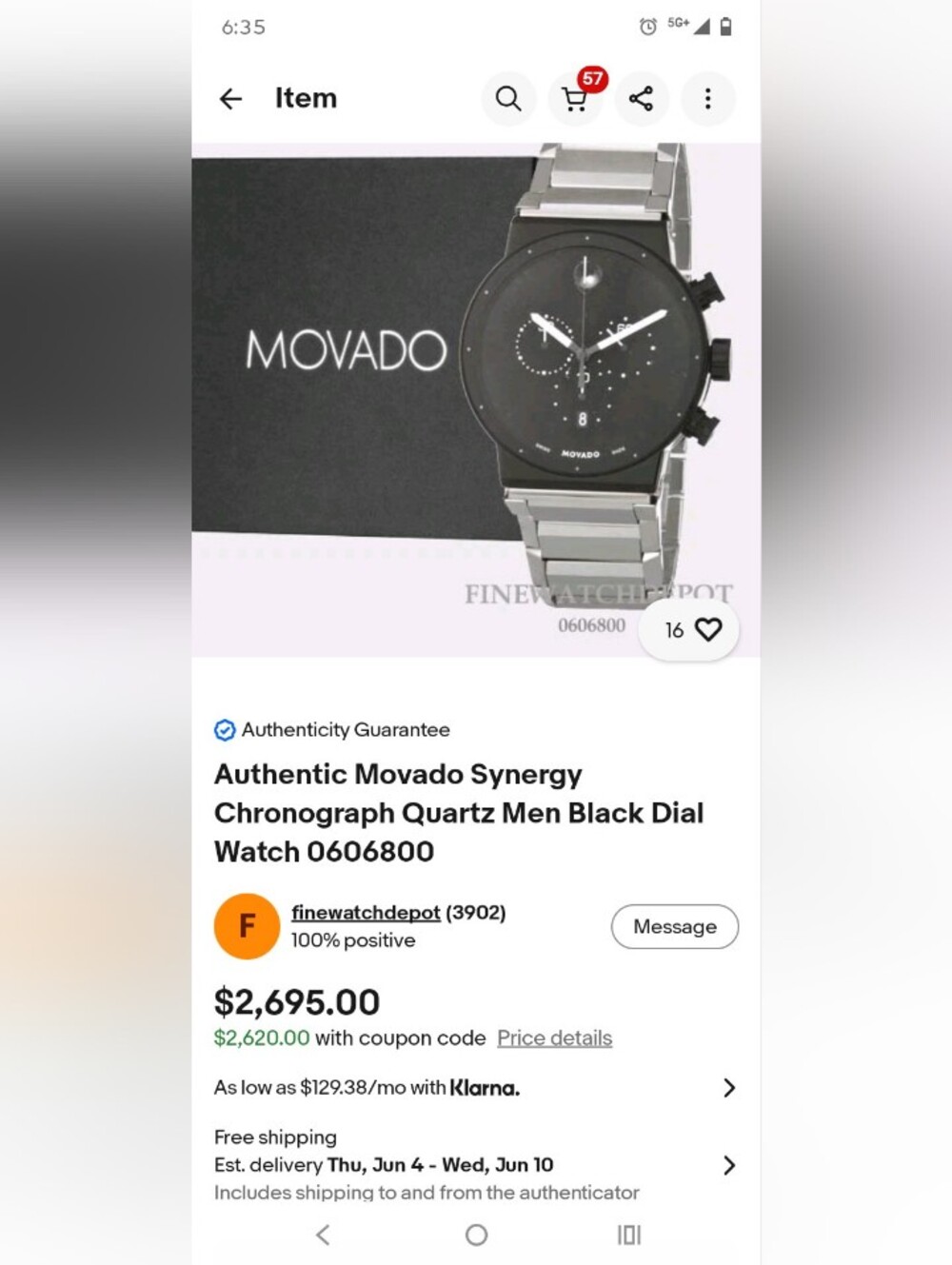 Movado Watch Mens Synergy CHRONOGRAPH $2695 - Picture 15 of 15